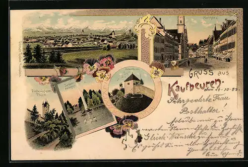 Lithographie Kaufbeuren, Totalansicht mit Hexenthurm