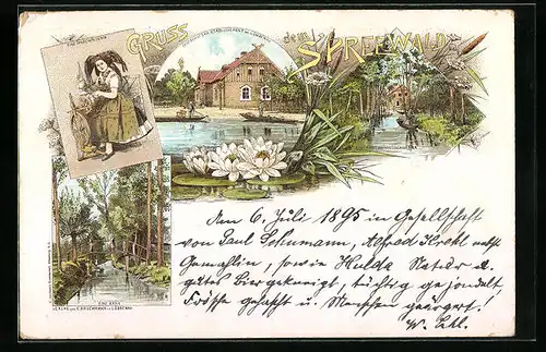 Lithographie Lübbenau, Gasthaus Wotschofska, datiert 1895