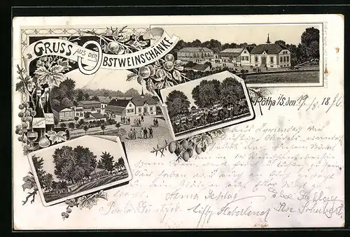 Lithographie Rötha i. S., Obstweinschänke mit Weinreben