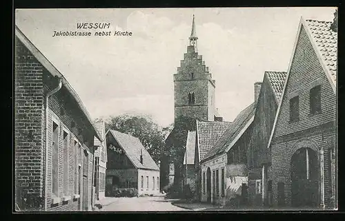 AK Wessum, Jakobistrasse nebst Kirche