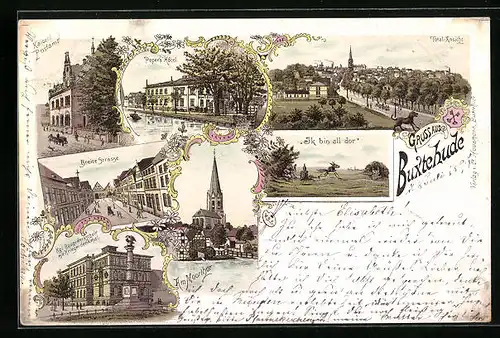 Lithographie Buxtehude, Pepers Hotel, Breite Strasse, Kgl. Baugewerkschule