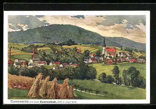 AK Cunewalde, Ortsansicht mit dem Czorneboh