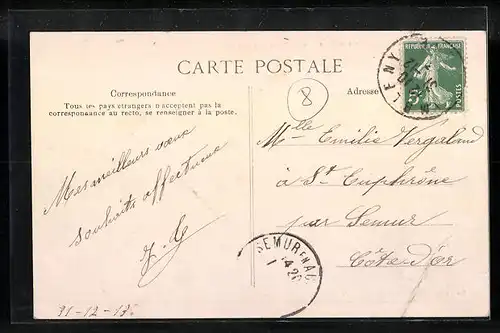 AK Ambleny, L`Eglise et la Tour, vue prise de la place