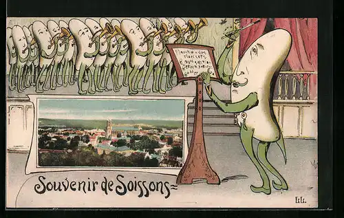 AK Soissons, Vue Panoramique, Haricots de Soissons