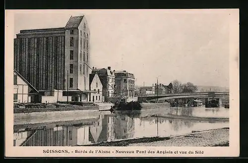 AK Soissons, Bords de l`Aisne, Nouveau Pont des Anglais et vue du Silo