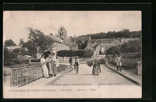 AK Coulonges-en-Tardenois, Pont Sully, Mairie, Eglise