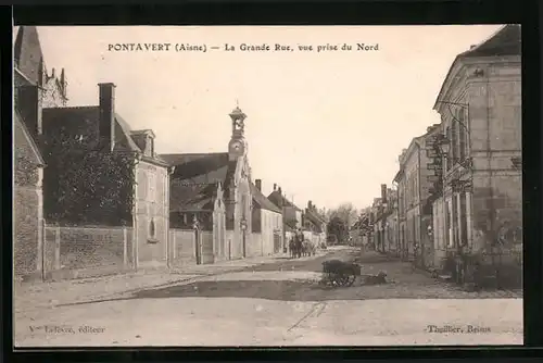 AK Pontavert, La Grande Rue, vue prise du Nord