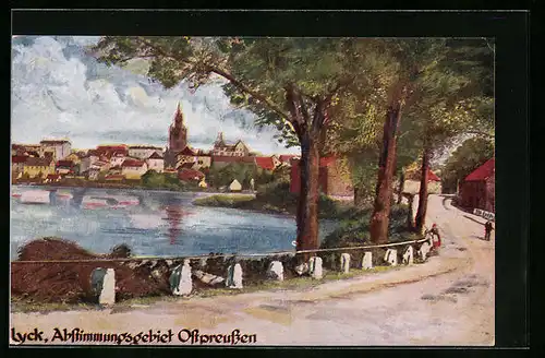 AK Lyck, Ortsansicht und Uferpartie