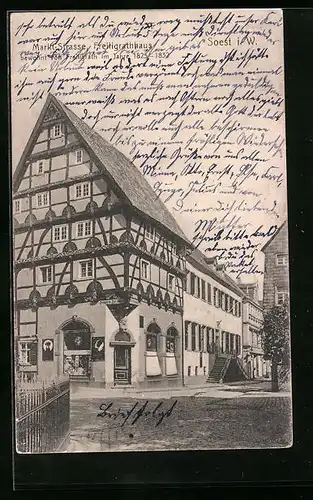 AK Soest i. W., Marktstrasse mit Freiligrathaus
