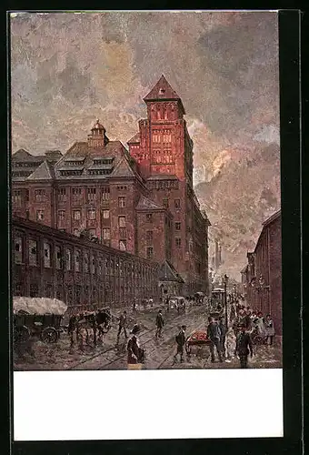 Künstler-AK Essen, Hauptverwaltungsgebäude der Gussstahlfabrik Friedr. Krupp A.G.
