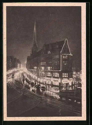 AK Hamburg, Mönckebergstrasse bei Beleuchtung