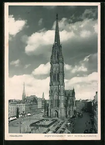 AK Hamburg, Hopfenmarkt mit Nicolaikirche