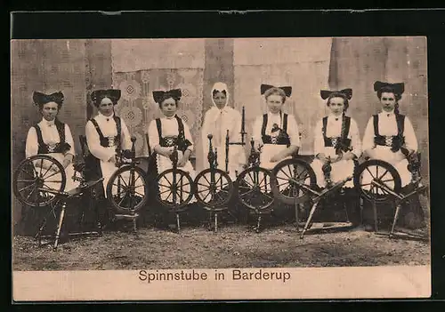 AK Barderup, Frauen am Spinnrad in der Spinnstube