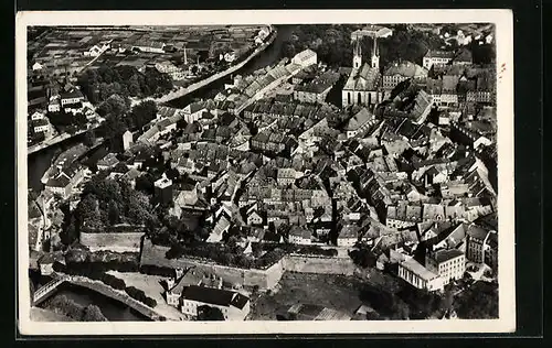 AK Eger, Fliegeraufnahme der Altstadt