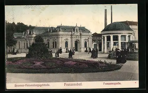 AK Franzensbad, Brunnen-Versendungsgebäude und Franzensquelle