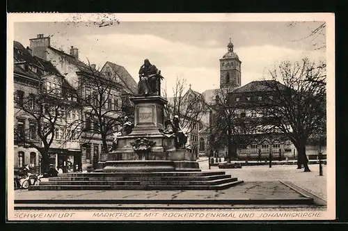 AK Schweinfurt, Marktplatz mit Rückertdenkmal und Johanniskirche