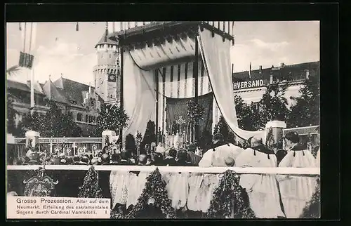 AK Köln, XX. Intern. Eucharistischer Congress 1909, Grosse Prozession, Altar auf dem Neumarkt