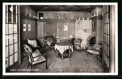 AK Schau ins Land, Berghotel von H. Sauerer, Lese- und Musikzimmer