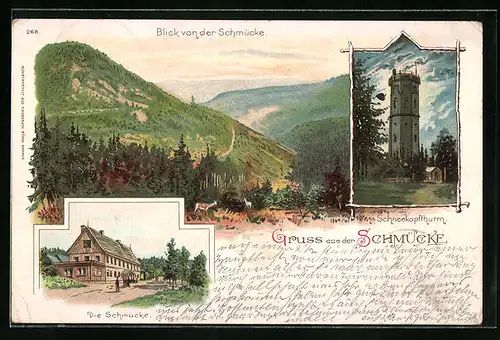 AK Schmücke, Gasthaus Schmücke, Schneekopfturm, Totalansicht