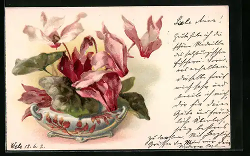 AK Schöne Veilchen in einer stilvollen Vase