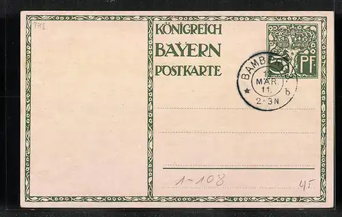 Künstler-AK Prinzregent Luitpold von einem Engel gehalten, 1821-1911, Ganzsache Bayern