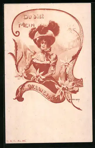 AK Du bist Mein, Fräulein mit Edelweiss