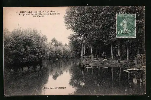 AK Romilly-sur-Seine, Propriété de M. Hérissez-Lambert, le Canal