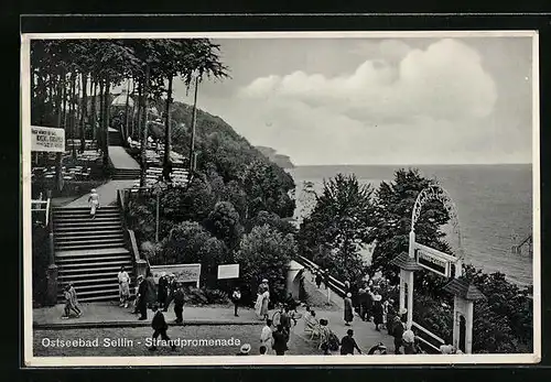 AK Sellin / Ostsee, Strandpromenade mit Passanten