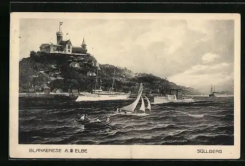 AK Hamburg-Blankenese, Blick zum Süllberg