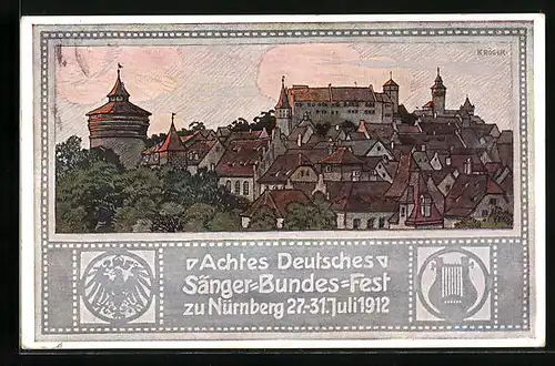 Künstler-AK Nürnberg, 8. Deutsches Sängerbundes-Fest 1912, Stadtansicht, Ganzsache Bayern