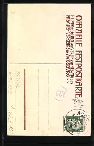 AK Augsburg, Grossstadtfeier 1911, nackter Mann Hammer, Ganzsache Bayern, PP27 C 12