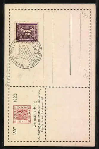 AK Leipzig, 22. Ringtag und 19. Deutscher Sammlertag 1922, Germania-Ring, Deutsches Buchgewerbehaus zu Leipzig