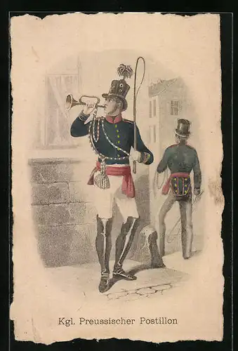 AK Kgl. Preussischer Postillon bläst in seine Trompete