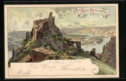 Lithographie Dürnstein, Ruine Dürrenstein
