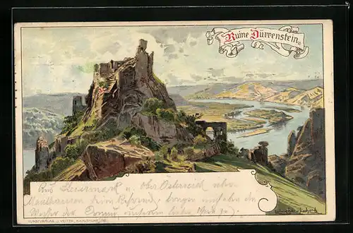 Künstler-AK Dürrenstein, Ruine Dürrenstein
