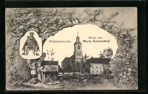 AK Maria Enzersdorf, Wallfahrtskirche, Gnadenbild, Passepartout