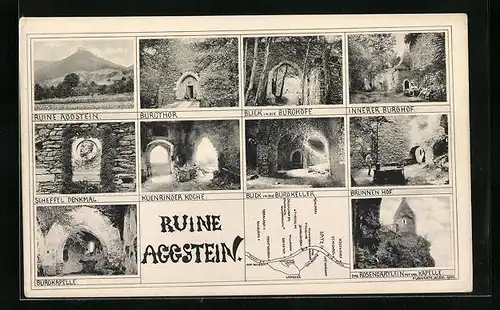 AK Wösendorf, Ruine Aggstein, Burgkapelle, Brunnen Hof, Landkarte mit Spitz, Groisbach und Marialaach