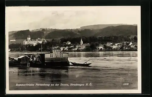 AK Persenbeug an der Donau /Strudengau, Uferpartie mit Schloss