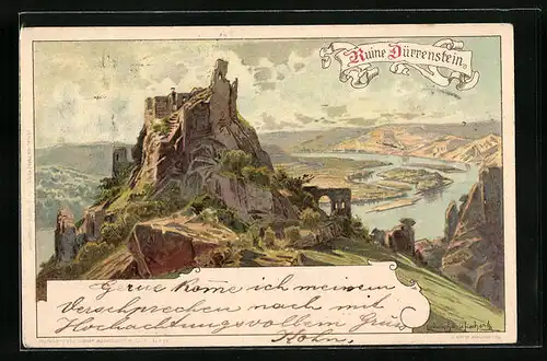 Künstler-AK Dürrenstein, Ruine Dürrenstein