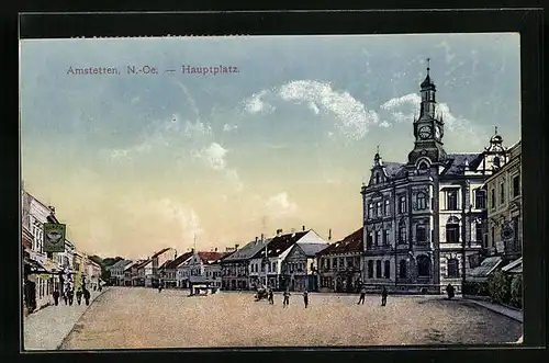 AK Amstetten, Hauptplatz mit Benzin-Station