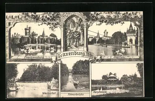 AK Laxenburg, Franzensburg, Römerbrücke, Überfuhr, Karpfenteich