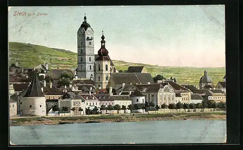 AK Stein a. d. Donau, Teilansicht mit Kirche