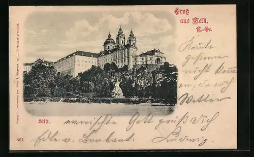 AK Melk a. d. Donau, Blick zum Stift