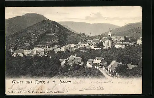 AK Spitz a. d. Donau, Totale vom Berg gesehen