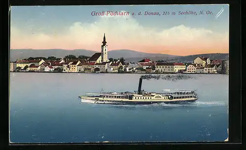 AK Gross-Pöchlarn a. d. Donau, Totale mit Donaudampfer