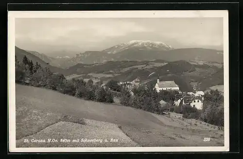AK St. Corona, Gesamtansicht mit Schneeberg und Rax