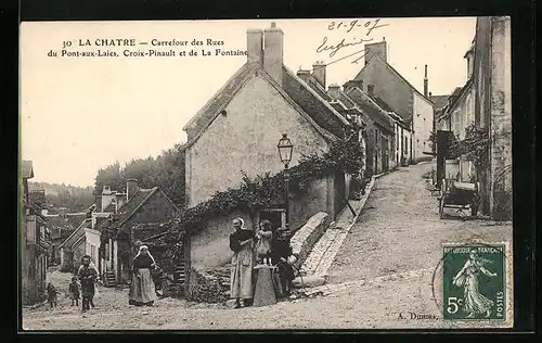AK La Chartre, Carrefour des Rues du Pont-aux-Laies, Croix-Pinault et de La Fontaine