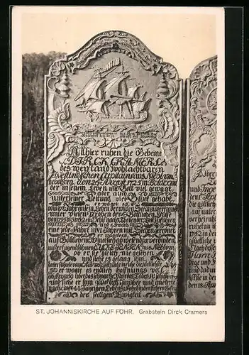 AK Föhr, St. Johanniskirche, Grabstein Dirck Cramers