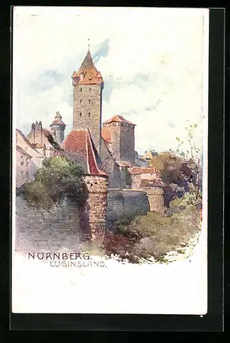 Künstler-AK Nürnberg, Luginsland, Blick auf den Wehrturm