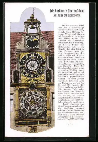 AK Heilbronn a. N., Rathaus, die berühmte Uhr